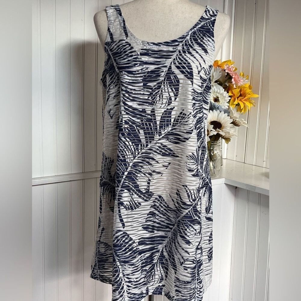 Blue & White Palm Print Lattice Back Swim Cover Up